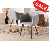 Baxton Studio A333-Light Grey/Walnut-DC Eris Mid-Century Contemporary Grey Fabric Upholstered and Walnut Finished 2-Piece Dining Chair Set